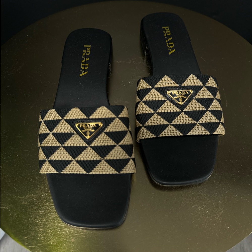 Prada Embroidered Fabric Slides
